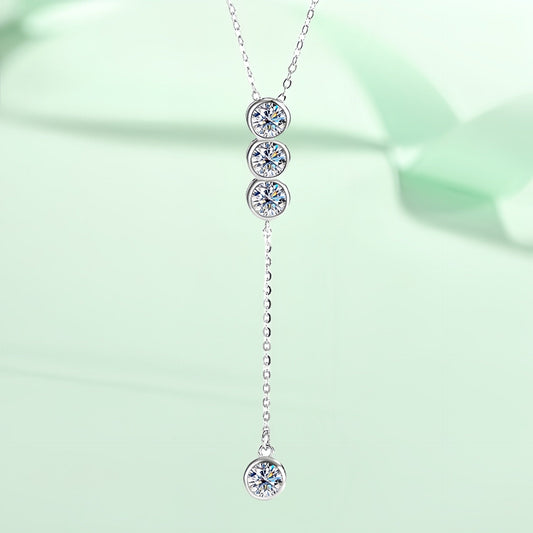 2CT Moissanite Long Bezel Round Cut Necklace