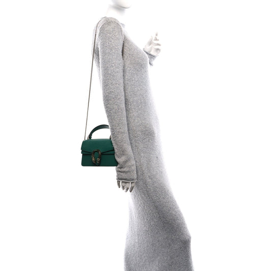 Dollar Calfskin Crystal Mini Dionysus Top Handle Bag Emerald