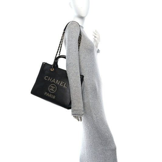 Caviar Small Studded Deauville Tote Black