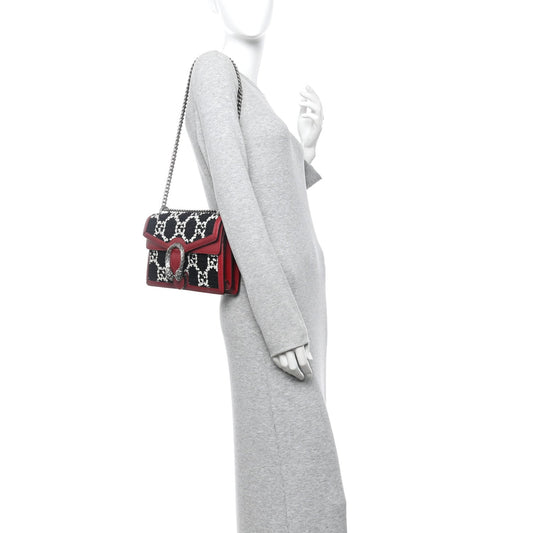 Tweed GG Monogram Small Dionysus Shoulder Bag Black White Romantic Cherry