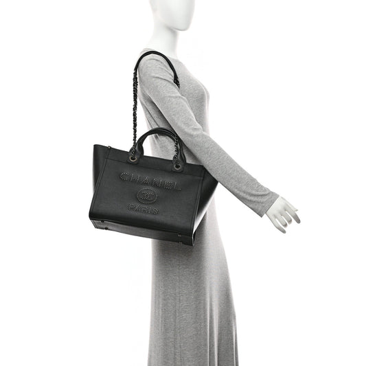 Caviar Small Studded Deauville Tote Black