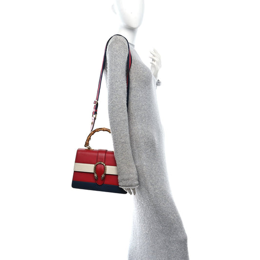 Calfskin Bamboo Web Medium Dionysus Top Handle Bag Red White Blue