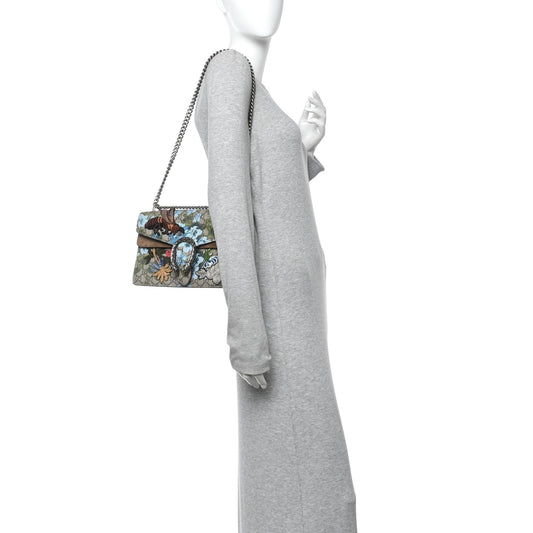 GG Supreme Monogram Blooms Print Embroidered Small Dionysus Shoulder Bag Blue Taupe