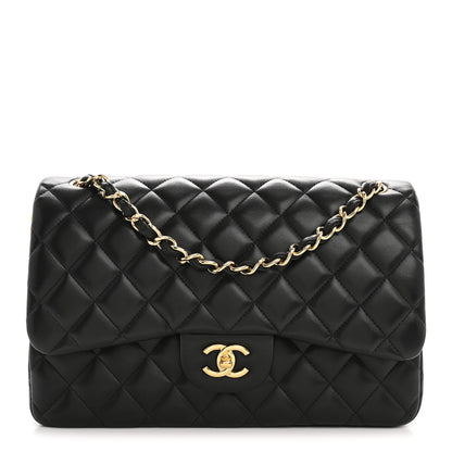 Lambskin Quilted Jumbo Double Flap Black
