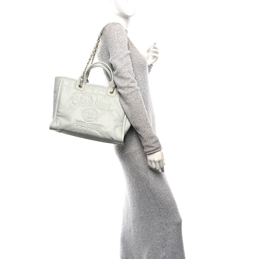 Calfskin Small Deauville Tote Light Grey