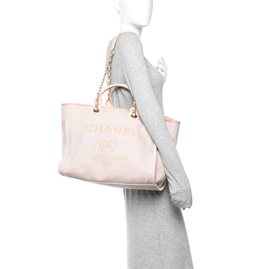 Mixed Fibers Calfskin Medium Deauville Tote Beige