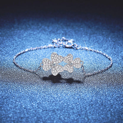 Enchating Full Moissanite Double Clover Moissanite Bracelet