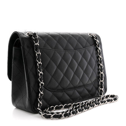 Caviar Quilted Jumbo Double Flap Black