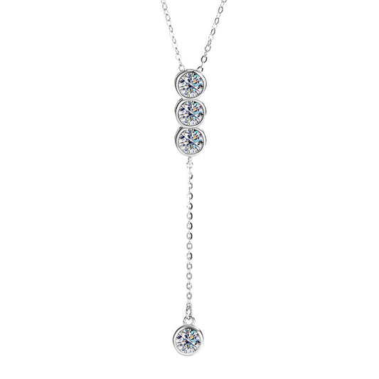 2CT Moissanite Long Bezel Round Cut Necklace