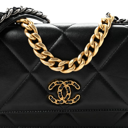 Lambskin Quilted Chanel 19 Wallet On Chain WOC Black