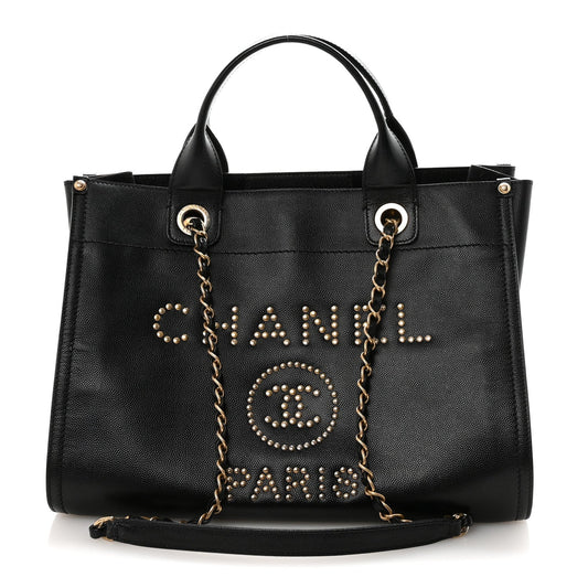 Caviar Small Studded Deauville Tote Black
