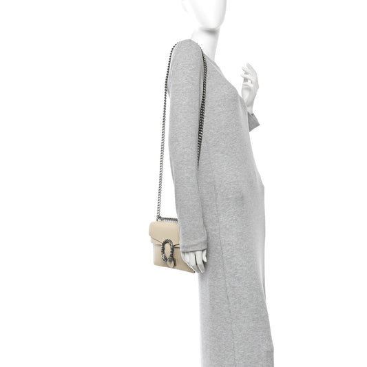 Textured Calfskin Crystal Mini Dionysus Shoulder Bag Mystic White