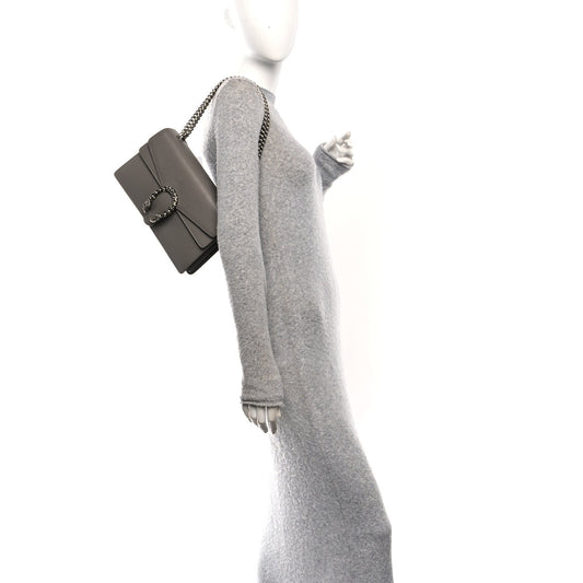 Pebbled Calfskin Small Dionysus Shoulder Bag Dusty Grey