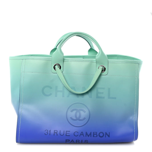 Shaded Calfskin Medium Deauville Tote Light Green Turquoise Purple
