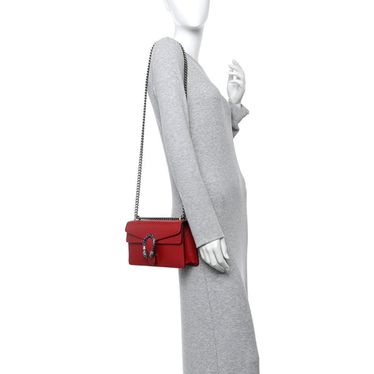 Dollar Calfskin Enamel Dionysus Shoulder Bag Hibiscus Red Electric Blue