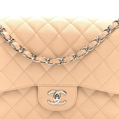 Caviar Quilted Jumbo Double Flap Beige