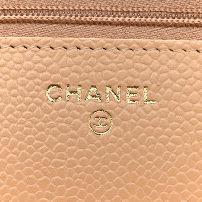 Caviar Quilted Wallet on Chain WOC Beige