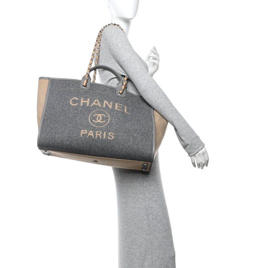 Wool Felt Large Deauville Tote Grey Beige
