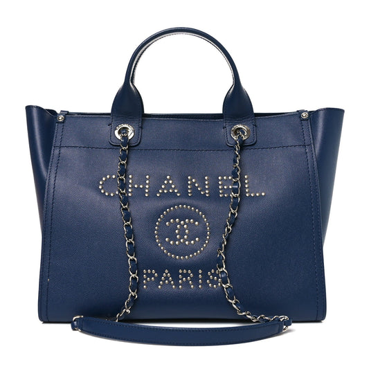 Caviar Small Studded Deauville Tote Navy