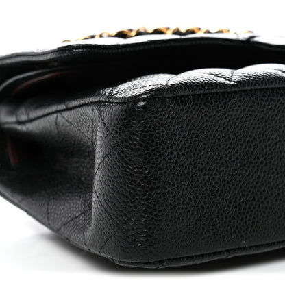 Caviar Quilted Medium Double Flap Black