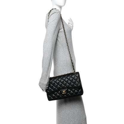 Caviar Quilted Jumbo Double Flap Black