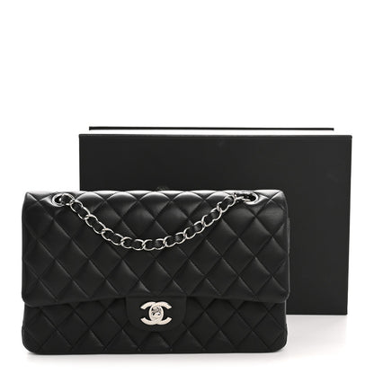 Lambskin Quilted Medium Double Flap Black