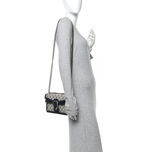 GG Supreme Monogram Textured Dollar Calfskin Small Rectangular Dionysus Shoulder Bag Beige Blue