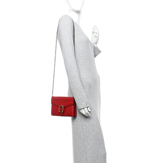 Calfskin Mini Dionysus Chain Wallet Hibiscus Red