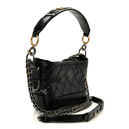 Aged Calfskin Quilted Small Gabrielle Logo Hobo Black