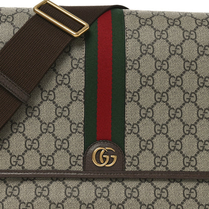 Tender GG Supreme Monogram Textured Dollar Calfskin Ophidia Messenger Bag Beige Ebony Dark Brown
