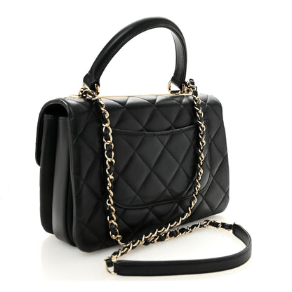Lambskin Quilted Small Trendy CC Dual Handle Flap Bag Black