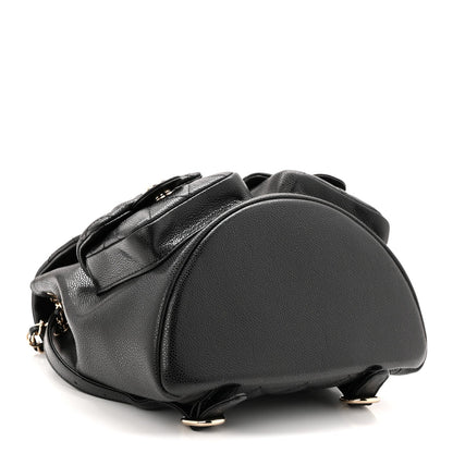 Shiny Caviar Quilted Medium Duma Pockets Drawstring Backpack Black