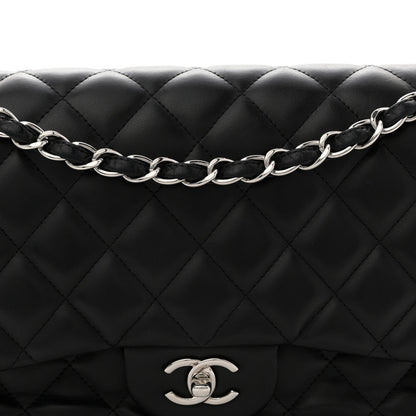 Lambskin Quilted Jumbo Double Flap Black