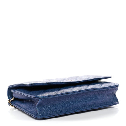 Iridescent Caviar Quilted Wallet on Chain WOC Dark Blue