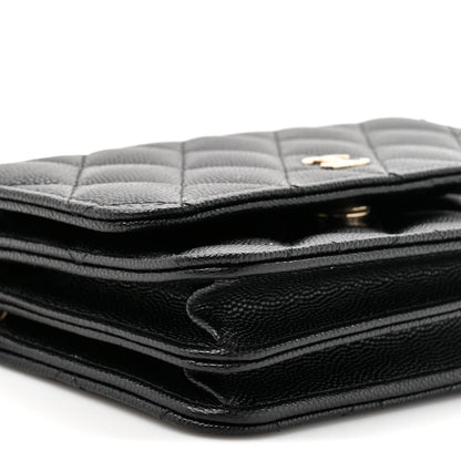 Caviar Quilted Mini Wallet On Chain WOC Black