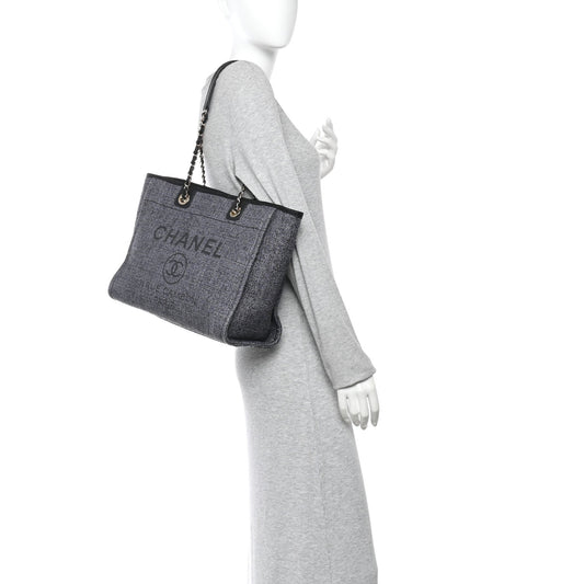 Woven Straw Raffia Small Deauville Tote Blue