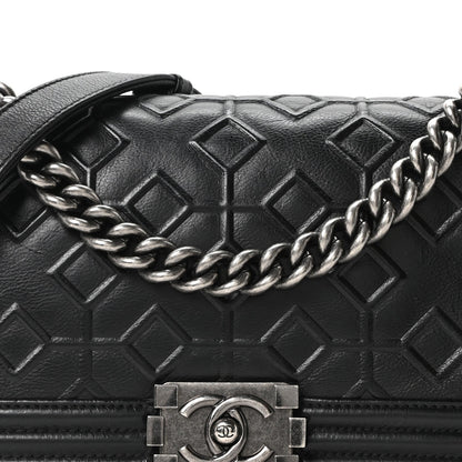 Calfskin Crystal Embossed Medium Boy Flap Black