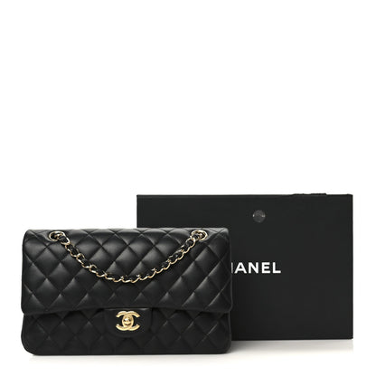 Lambskin Quilted Medium Double Flap Black