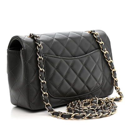 Lambskin Quilted Mini Rectangular Flap Dark Grey
