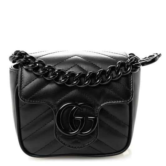 Calfskin Matelasse Monochrome GG Marmont Chain Mini Belt Bag Black