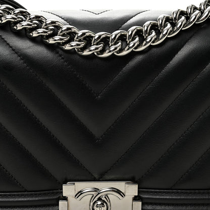 Lambskin Chevron Quilted Medium Boy Flap Black