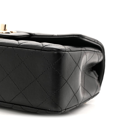 Lambskin Quilted Mini Rectangular Flap Black
