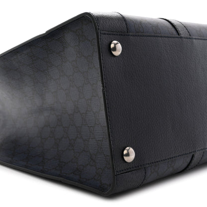 GG Supreme Monogram Textured Dollar Calfskin Large Ophidia Tote Bag Black Blue
