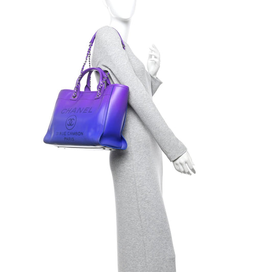 Shaded Calfskin Small Deauville Tote Purple Blue
