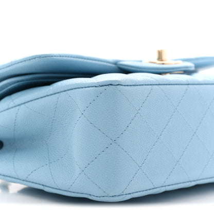 Caviar Quilted Small Double Flap Light Blue