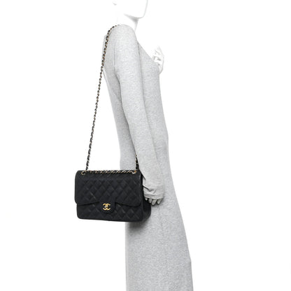Caviar Quilted Jumbo Double Flap Black