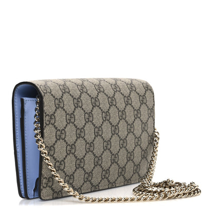 GG Supreme Monogram Textured Dollar Calfskin Mini GG Marmont Chain Wallet Light Pink Blue Beige