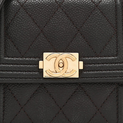 Caviar Quilted Boy Card Holder On Chain Black
