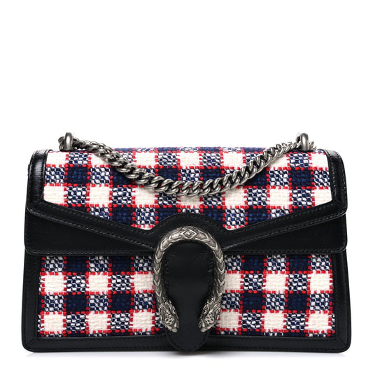Vintage Tweed Check Small Dionysus Shoulder Bag White Hibiscus Red Marine