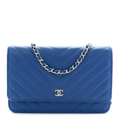 Caviar Chevron Quilted Wallet On Chain WOC Blue